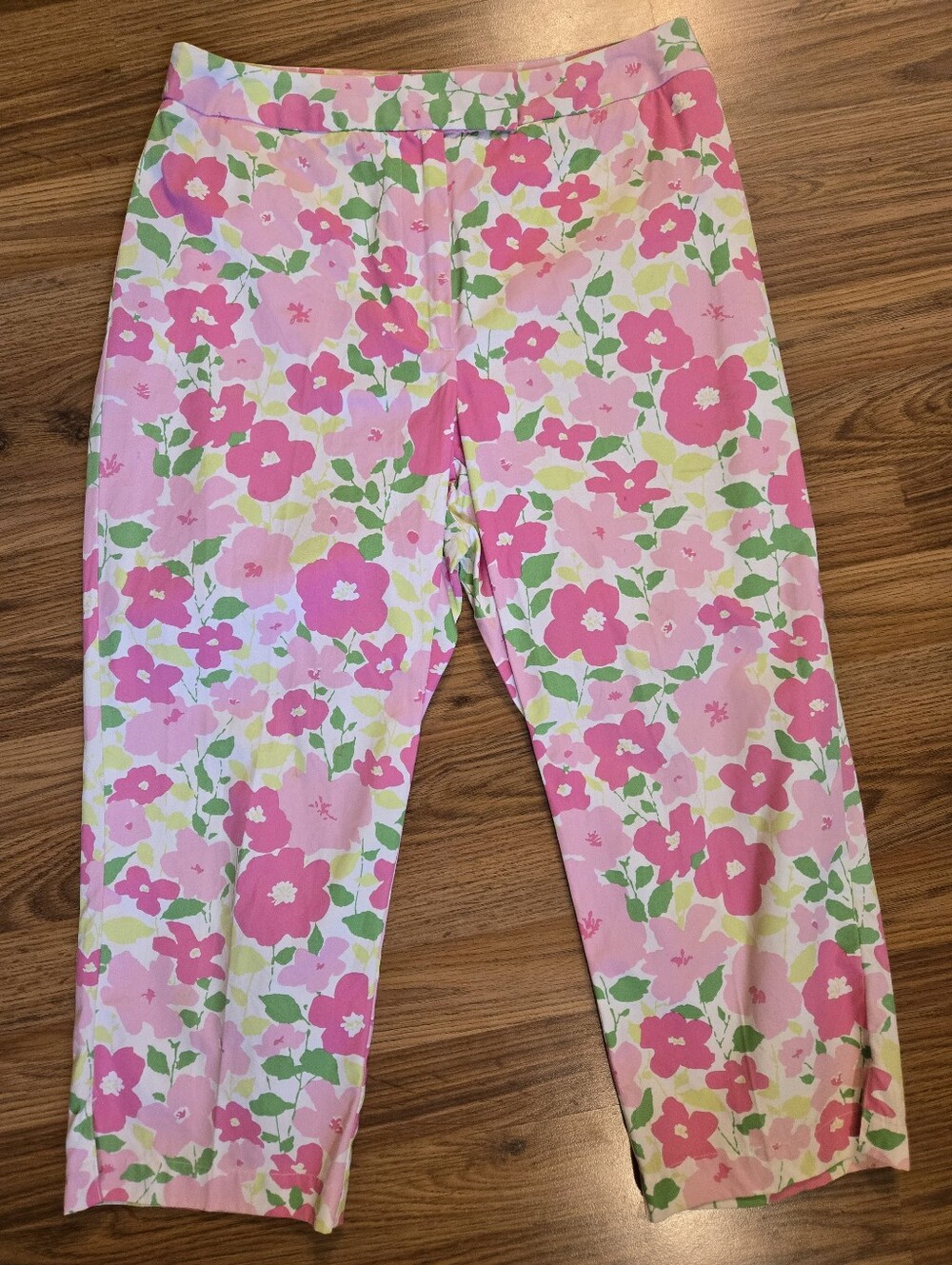 Vintage Liz Claiborne Lizsport Pink Floral Daisy Capri Pants Size 8
